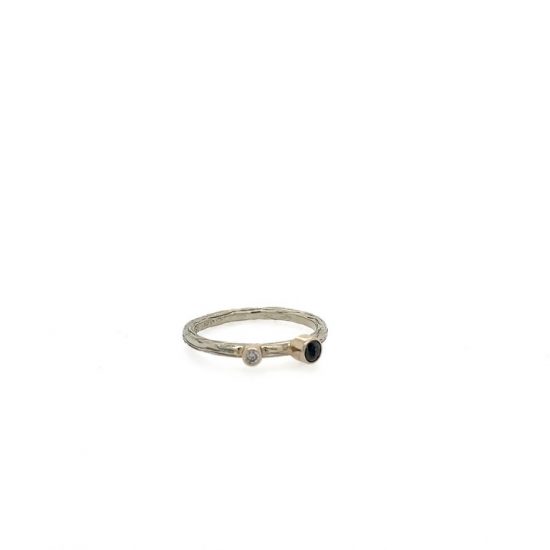 Pebble Stack Ring with Black Diamond