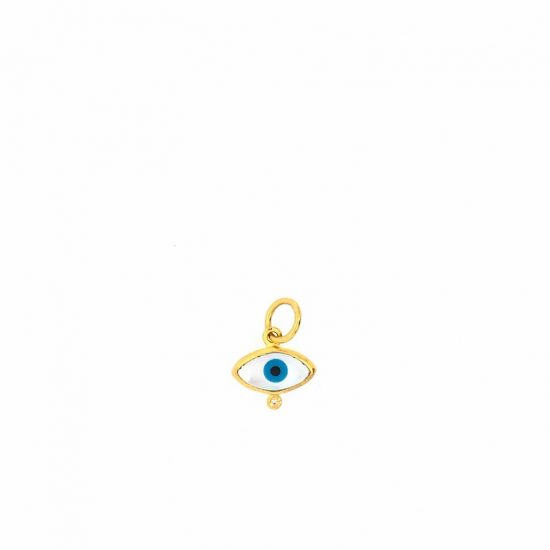 24K Gold Mother Of Pearl Evil Eye Charm with Diamond