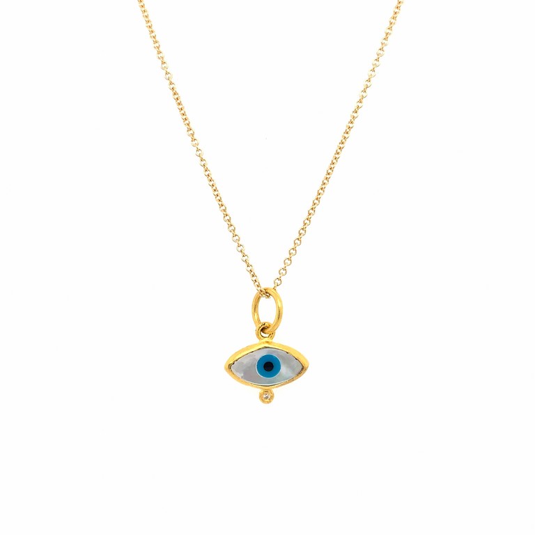 Opal Blue Evil Eye Necklace | Handmade Pendant | Ebru Jewelry