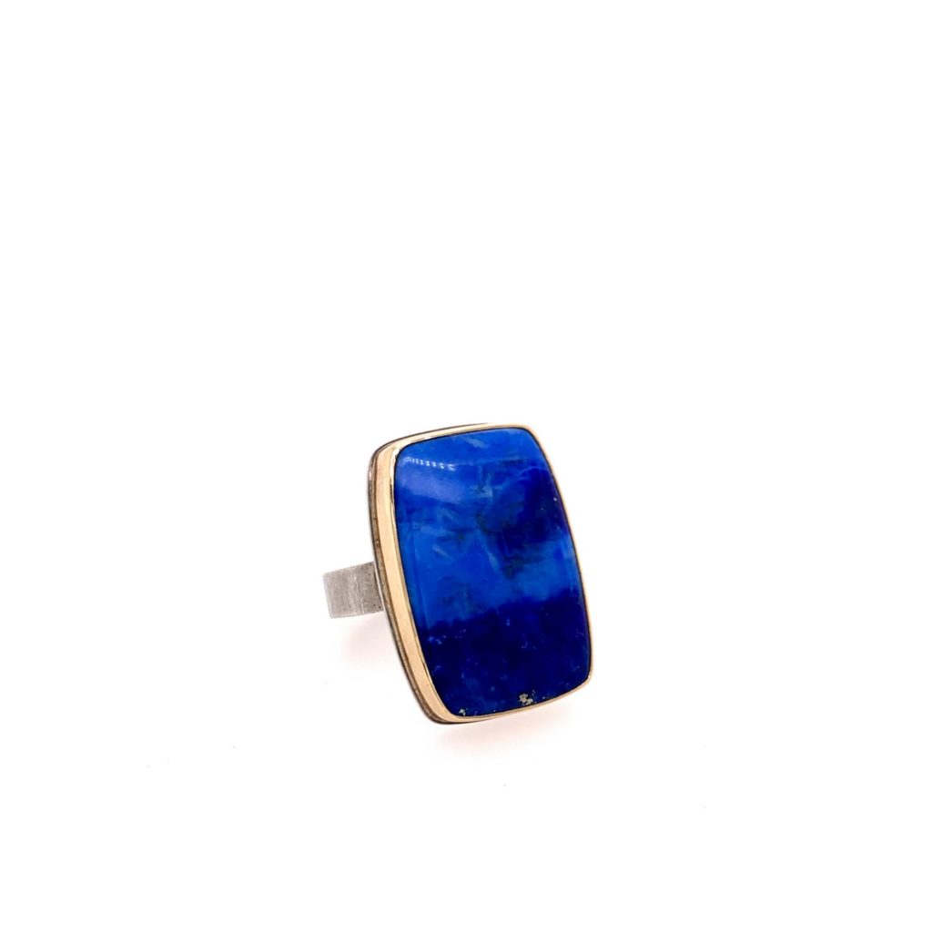 Sterling & Gold Rectangle Lapis Ring