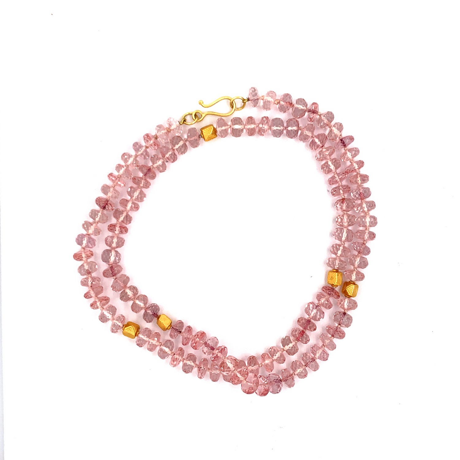 Pink Quartz & Gold Bead Necklace Susan Campbell Jewelry
