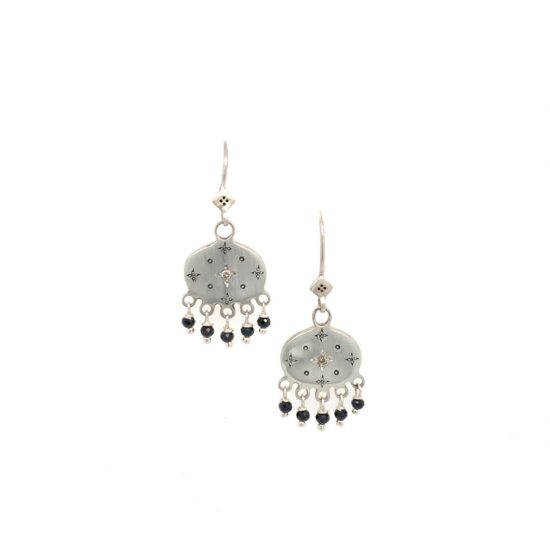 New Moon Earrings with Champagne Diamond & Black Spinel