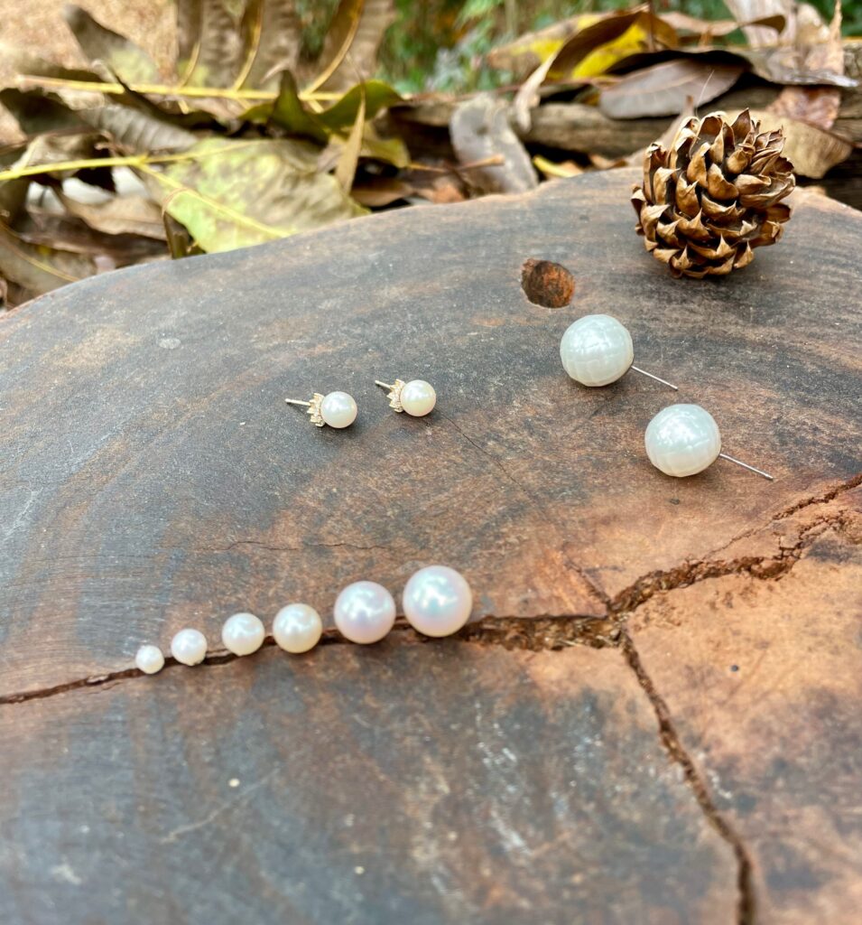 freshwater pearl studs on White Gold posts