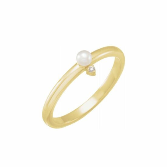 Seed Pearl and Diamond Bookend Stack Ring on 3mm Band