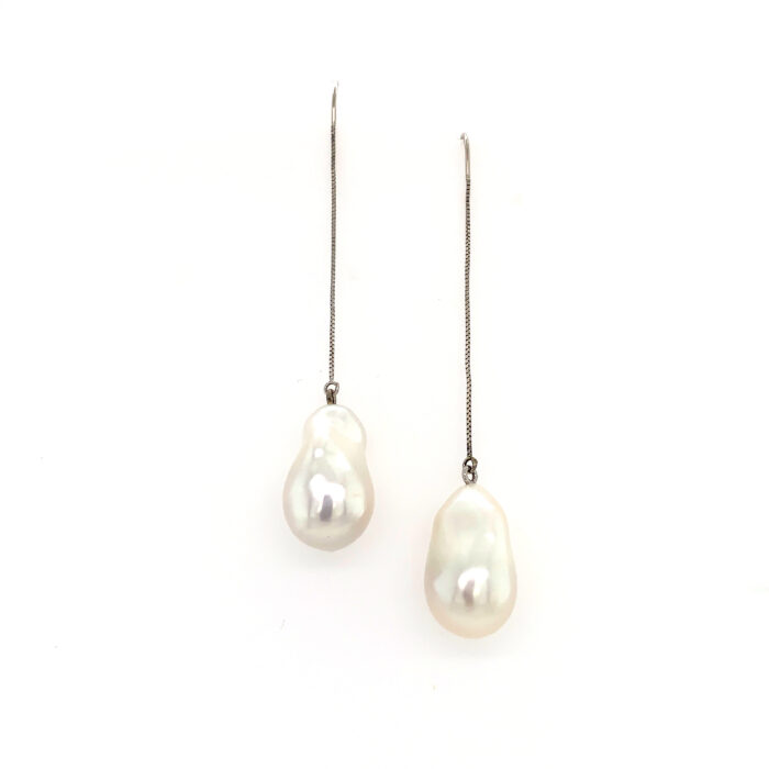 White Baroque Pearl Chain Earrings