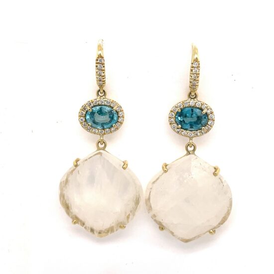 Blue Zircon and Moonstone Drop Diamond Accent Earrings