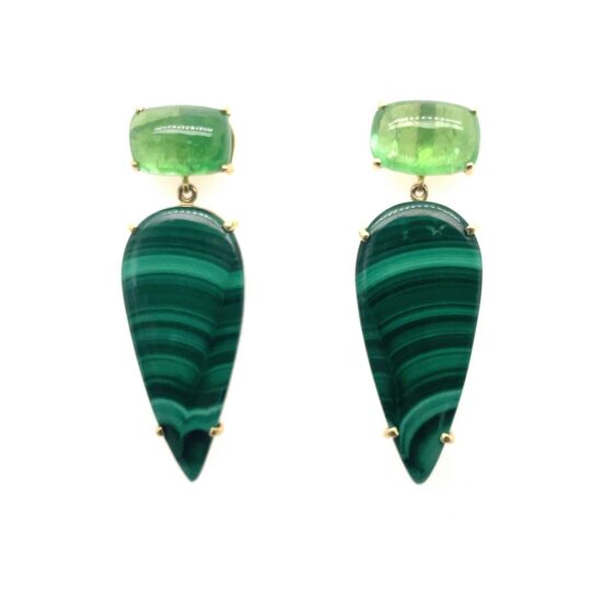 Oval Tsavorite and Pointed Pear Malachite Earrings