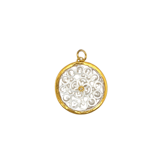 diamond and mother of pearl circle pendant